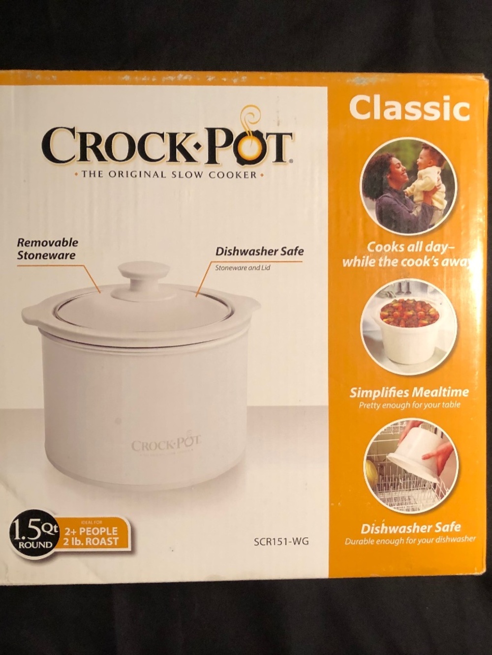 New !! 1.5 Qt White Crock Pot Original Electric Slow Cooker w Removable Pot & Gl
